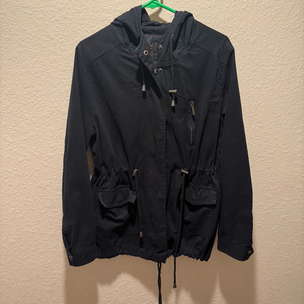 Black Hooded Drawstring Anorak Jacket size XL - Picture 3 of 10